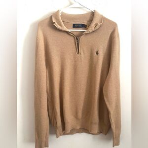 Polo Ralph Lauren Sweater Mens XL Mesh-Knit Cotton Quarter-Zip Tan Old Money